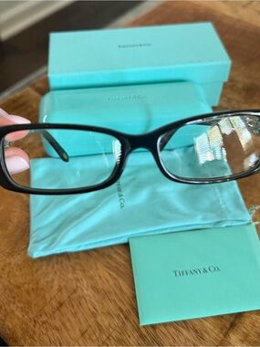 New Tiffany & Co. Black Rectangular Eyeglasses with Signature Blue Pouch